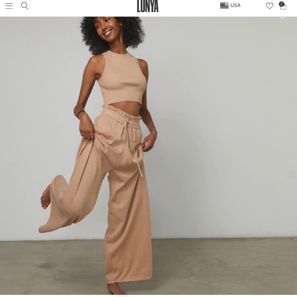 lunya Pants - Lunya Wide Leg silk blend lounge pants good in bed Sweatpants tan XS
